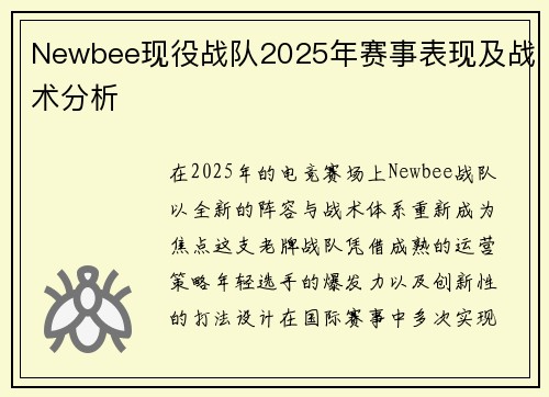 Newbee现役战队2025年赛事表现及战术分析